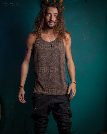 A-TANK MEN / BAMBOO VEG PRINT - BROWN POPPYFIELDS