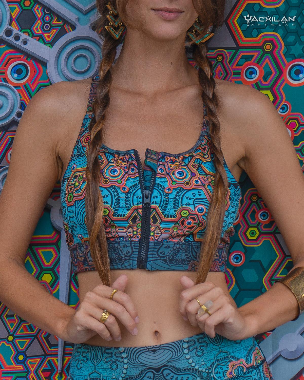 YAXCILAN CROP-TOP WOMAN / SPORTWEAR BRATOP ZIP- ATLANTIS