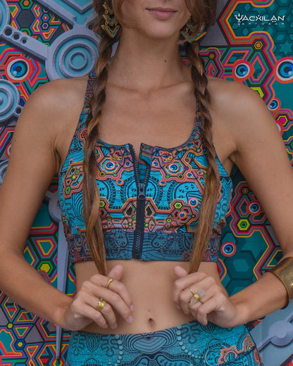 YAXCILAN CROP-TOP WOMAN / SPORTWEAR BRATOP ZIP- ATLANTIS