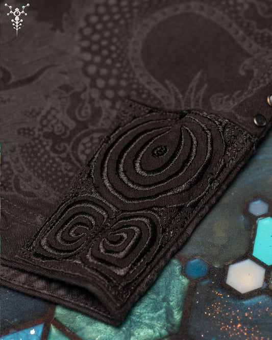 CORSAIRE MEN / STRETCHY DENIM DIGITAL EMBROIDERY AND LASER PRINT - BLACK IKARO DRAGONS