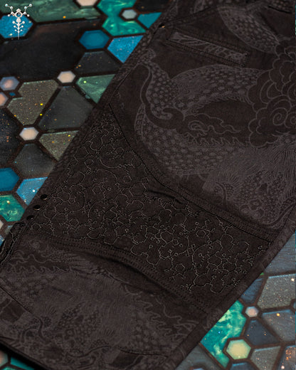 CORSAIRE MEN / STRETCHY DENIM DIGITAL EMBROIDERY AND LASER PRINT - BLACK IKARO DRAGONS