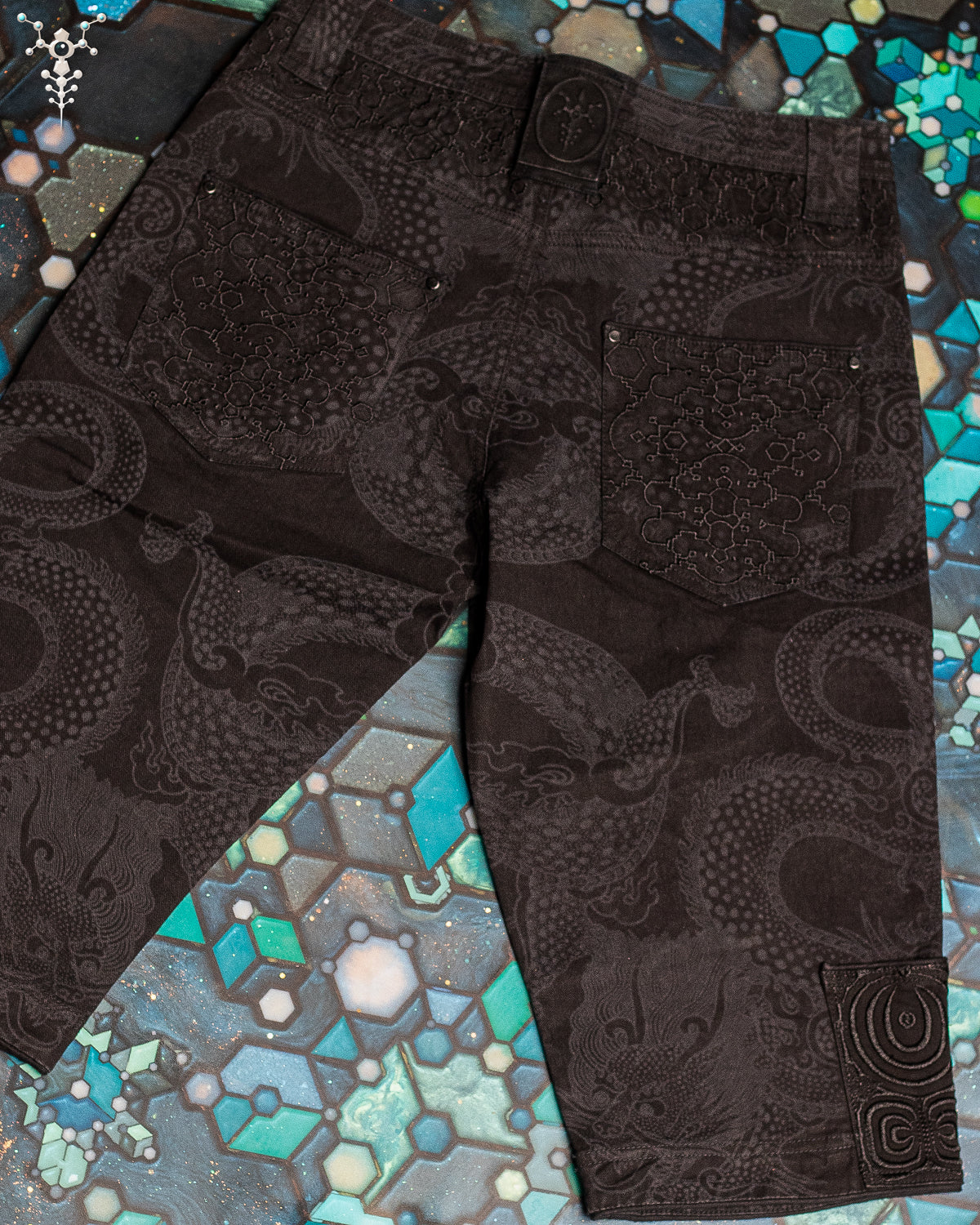 CORSAIRE MEN / STRETCHY DENIM DIGITAL EMBROIDERY AND LASER PRINT - BLACK IKARO DRAGONS