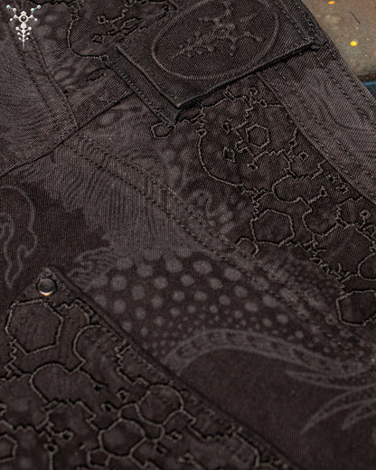 CORSAIRE MEN / STRETCHY DENIM DIGITAL EMBROIDERY AND LASER PRINT - BLACK IKARO DRAGONS