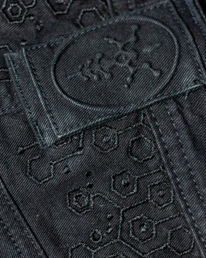 CORSAIRE MEN / STRETCHY DENIM DIGITAL EMBROIDERY - BLACK KAMBOZII