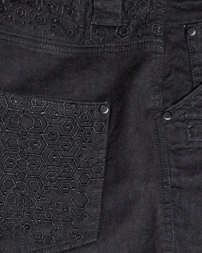 CORSAIRE MEN / STRETCHY DENIM DIGITAL EMBROIDERY - BLACK KAMBOZII