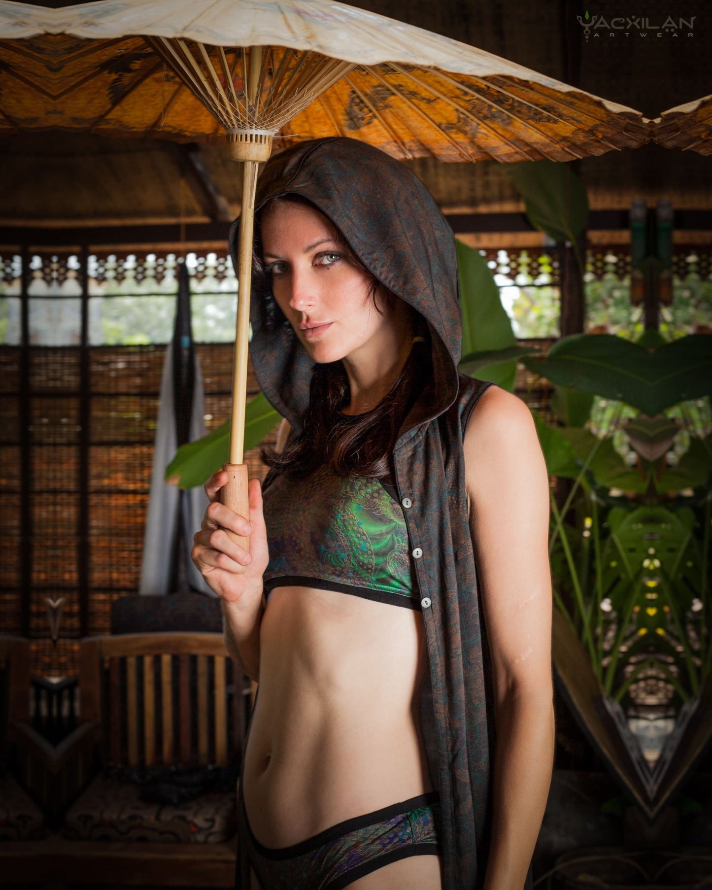 HOODED LONG DRESS WOMAN / VISCOSE - GOLDEN DRAGON