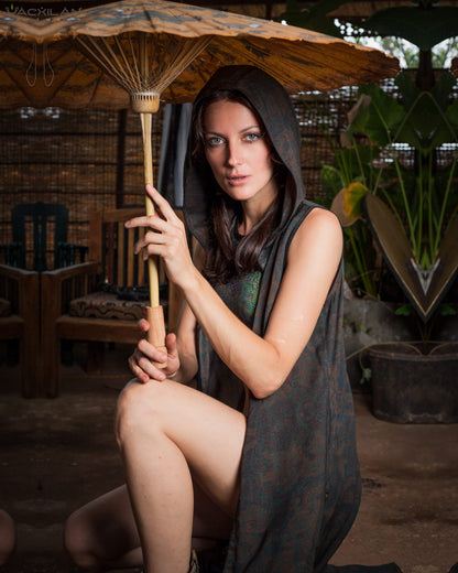 HOODED LONG DRESS WOMAN / VISCOSE - GOLDEN DRAGON