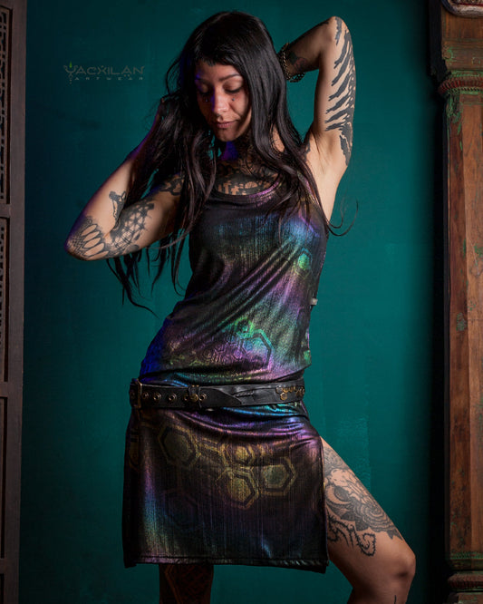 FITTED DRESS / HOLOGRAPHIC RAINBOW KNITS - MYCELIUM