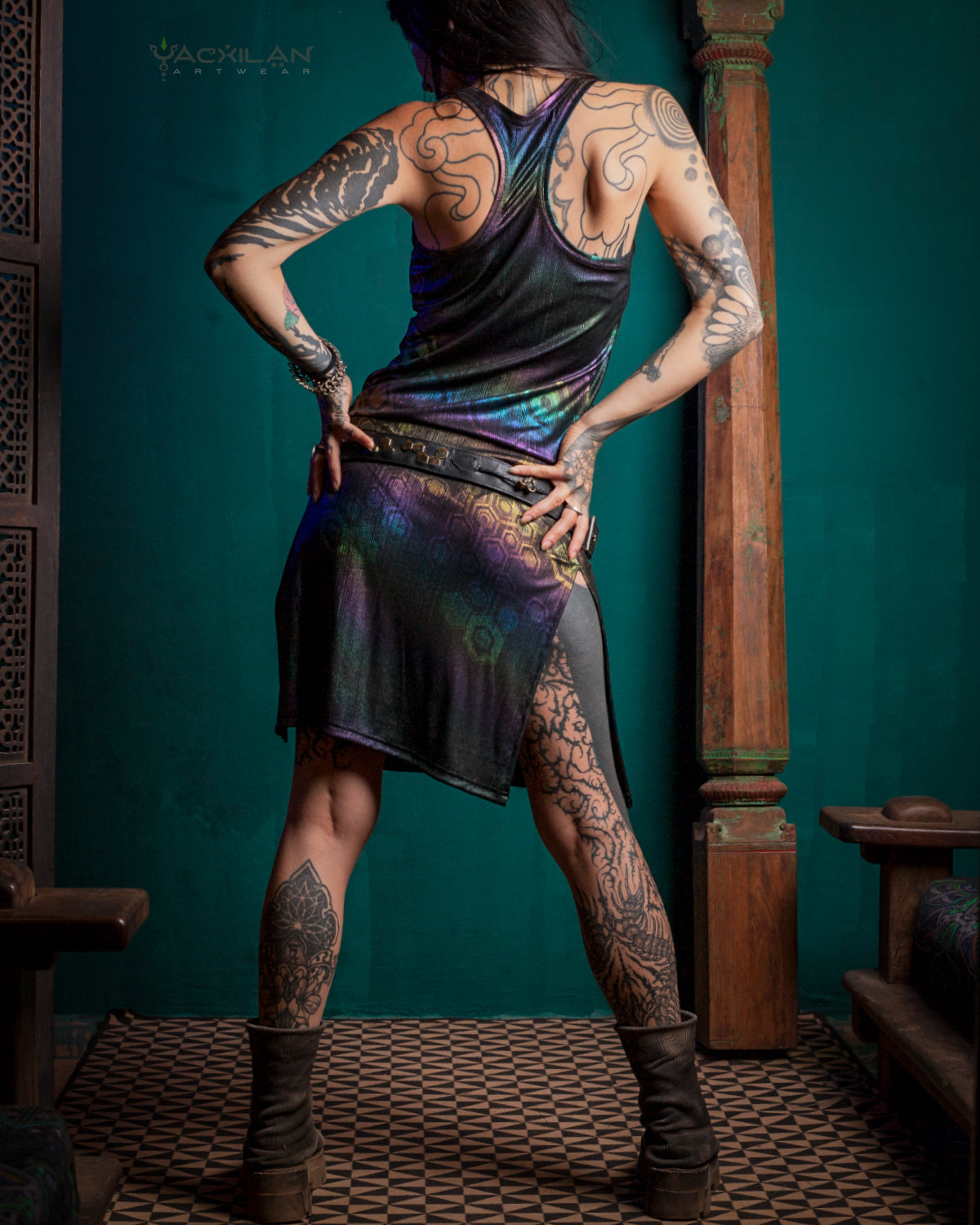 FITTED DRESS / HOLOGRAPHIC RAINBOW KNITS - MYCELIUM