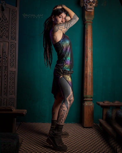 FITTED DRESS / HOLOGRAPHIC RAINBOW KNITS - MYCELIUM