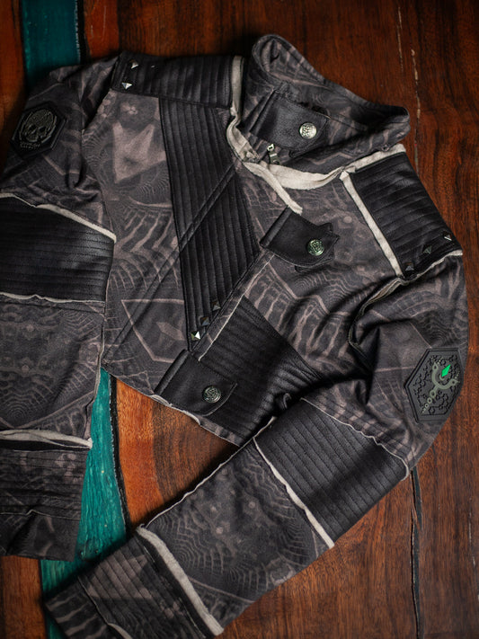Crop Jacket Woman Neotokyo Punk / Cotton Looper Fake Leather - SANDOKAN