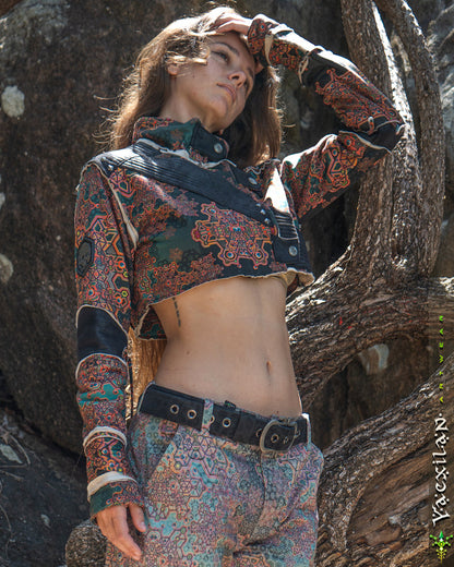 Crop Jacket Woman Neotokyo Punk / Cotton Looper Fake Leather - ATLANTHEON
