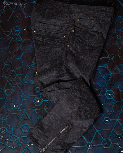 Pants Men / Twill Stretchy Screenprinted - Black SHAMANKA