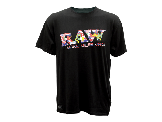 RAW-T-shirt black w-flag logo